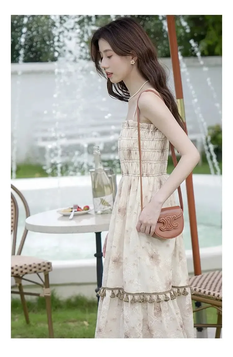 Aiertu 2024 Autumn Vintage Elegant Slip Dress Women Casual Fashion Korean Style Floral Dress Female Beach Evening Party Vacation Dress