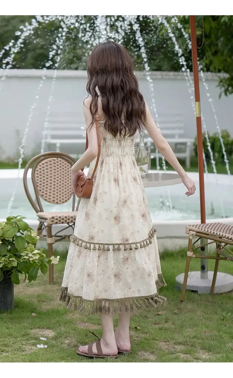 Aiertu 2024 Autumn Vintage Elegant Slip Dress Women Casual Fashion Korean Style Floral Dress Female Beach Evening Party Vacation Dress