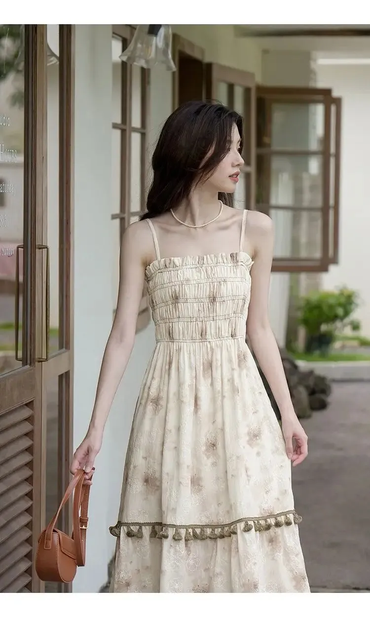 Aiertu 2024 Autumn Vintage Elegant Slip Dress Women Casual Fashion Korean Style Floral Dress Female Beach Evening Party Vacation Dress
