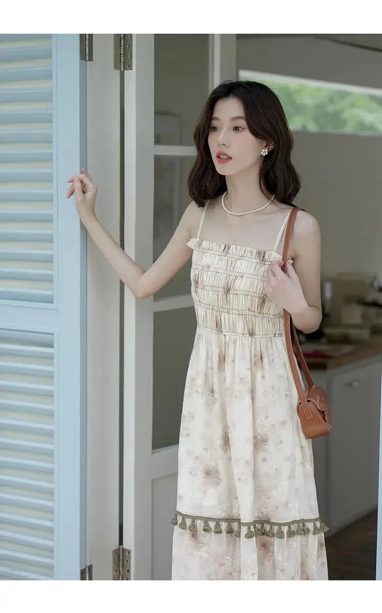 Aiertu 2024 Autumn Vintage Elegant Slip Dress Women Casual Fashion Korean Style Floral Dress Female Beach Evening Party Vacation Dress