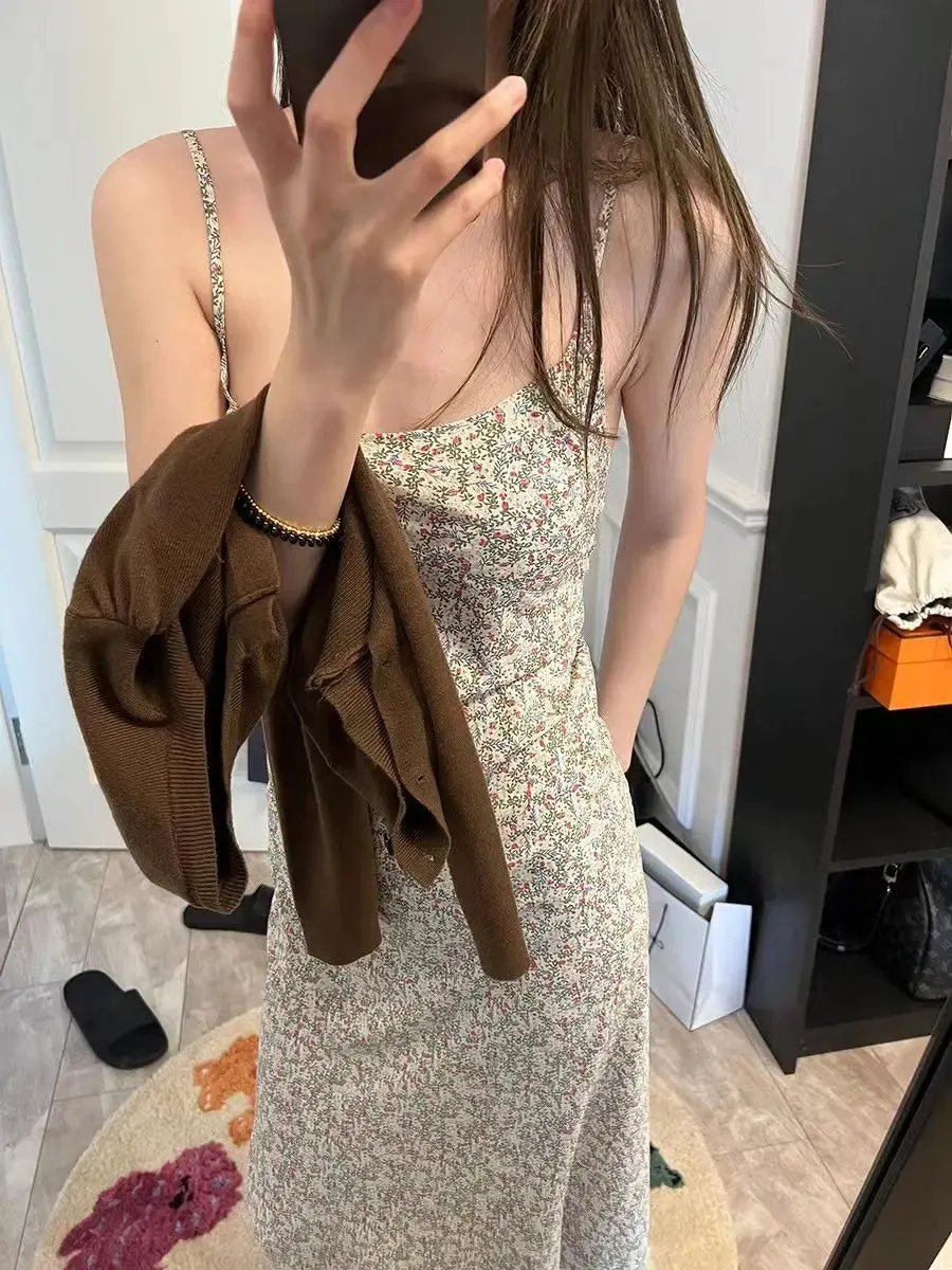 Aiertu Elegant Sexy Floral Slip Dress Women Sweet Slim Korean Style Party Dress Female 2024 Summer Casual Evening Holiday Beach Dress