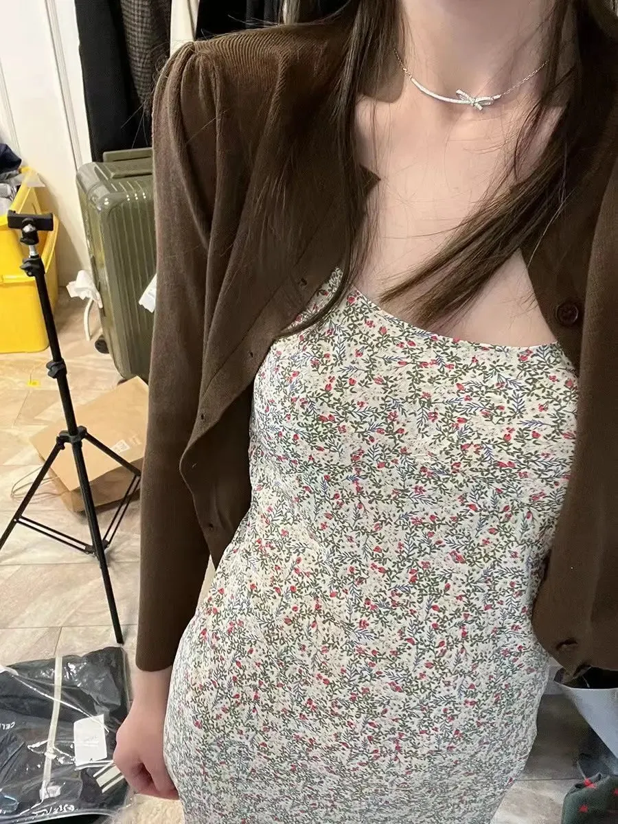 Aiertu Elegant Sexy Floral Slip Dress Women Sweet Slim Korean Style Party Dress Female 2024 Summer Casual Evening Holiday Beach Dress