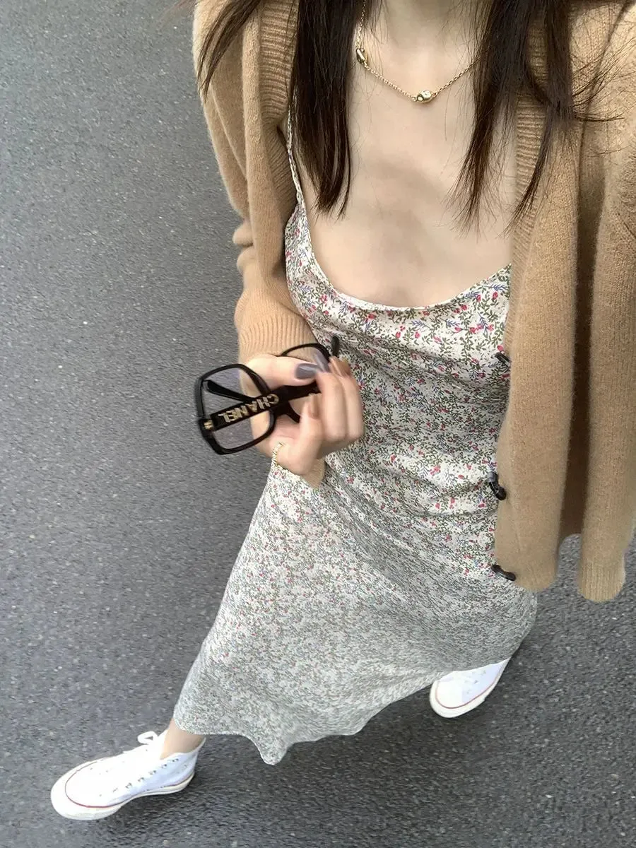 Aiertu Elegant Sexy Floral Slip Dress Women Sweet Slim Korean Style Party Dress Female 2024 Summer Casual Evening Holiday Beach Dress