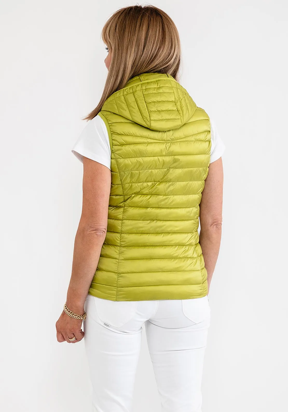 Barbara Lebek Hooded Quilted Gilet, Lime Green