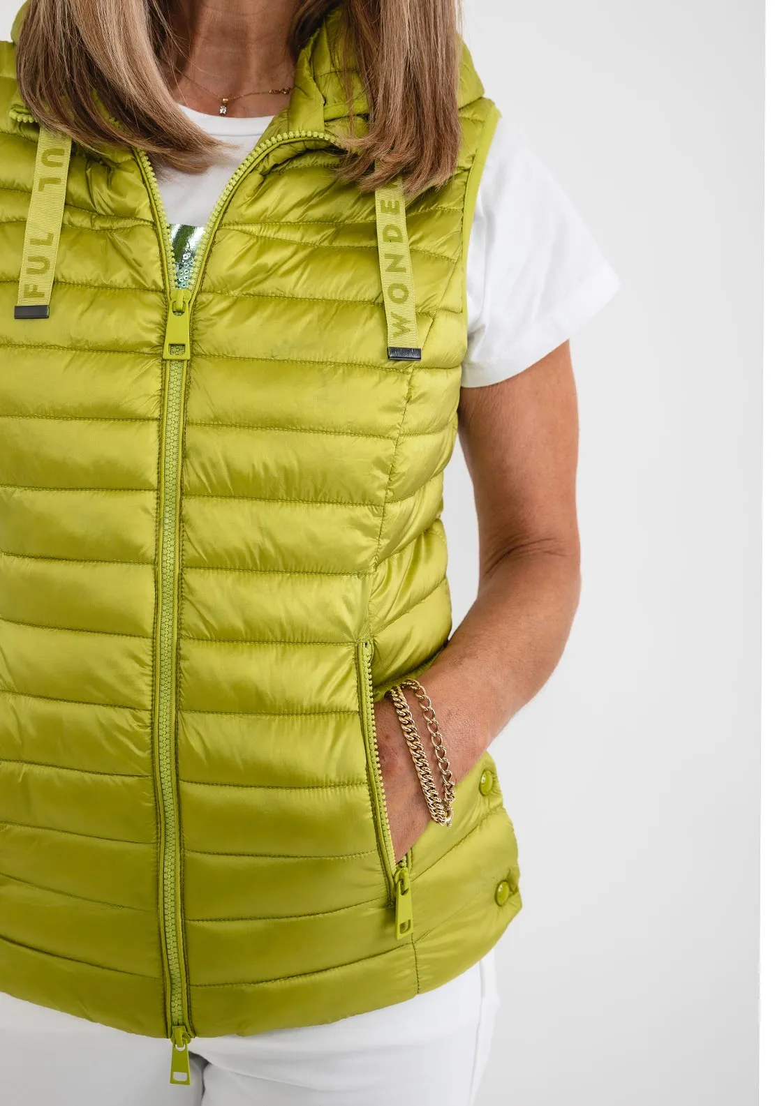 Barbara Lebek Hooded Quilted Gilet, Lime Green