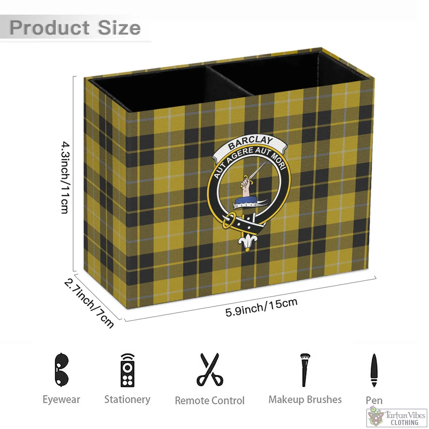 Barclay Dress Tartan Pen Holder with Family Crest