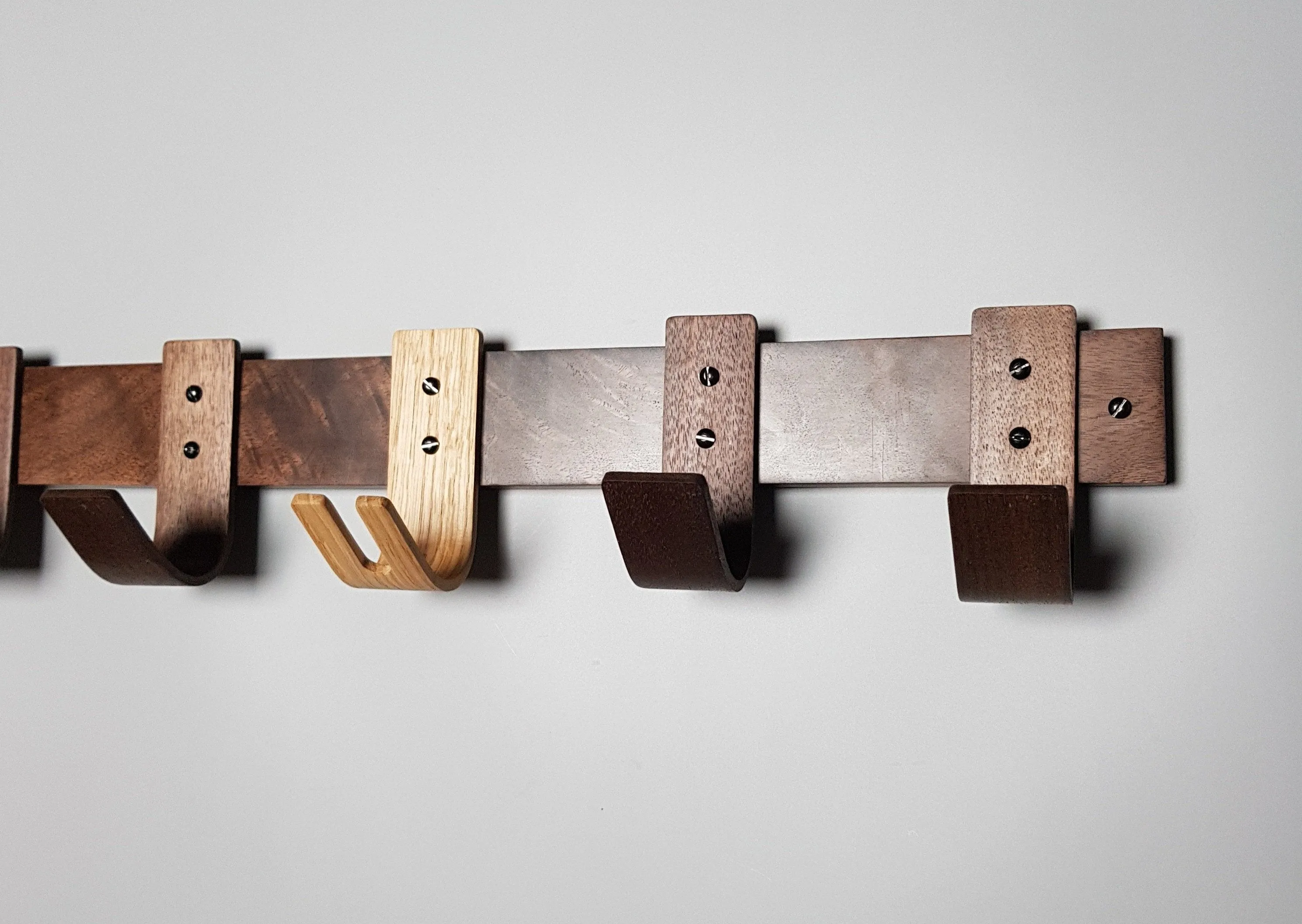 Coat Rack with Walnut Hooks and Oak Key Hook