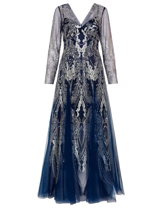 Francesca Gown Midnight-Silver - Australian Made