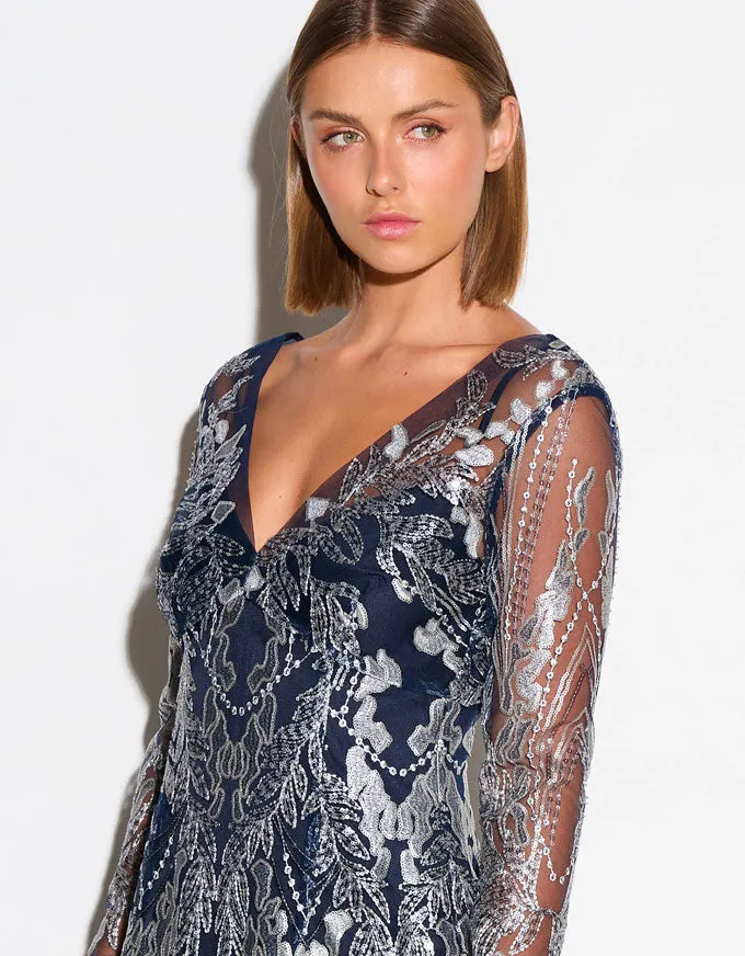 Francesca Gown Midnight-Silver - Australian Made