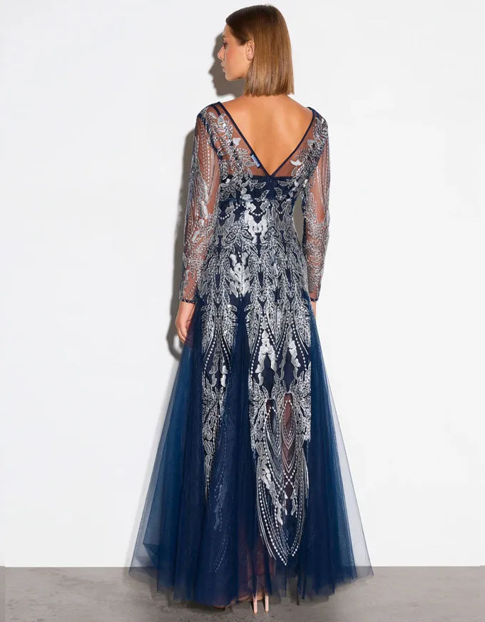 Francesca Gown Midnight-Silver - Australian Made