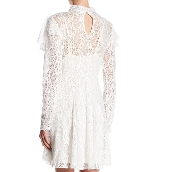 Free People Mock Neck Lace Dress, Small/White