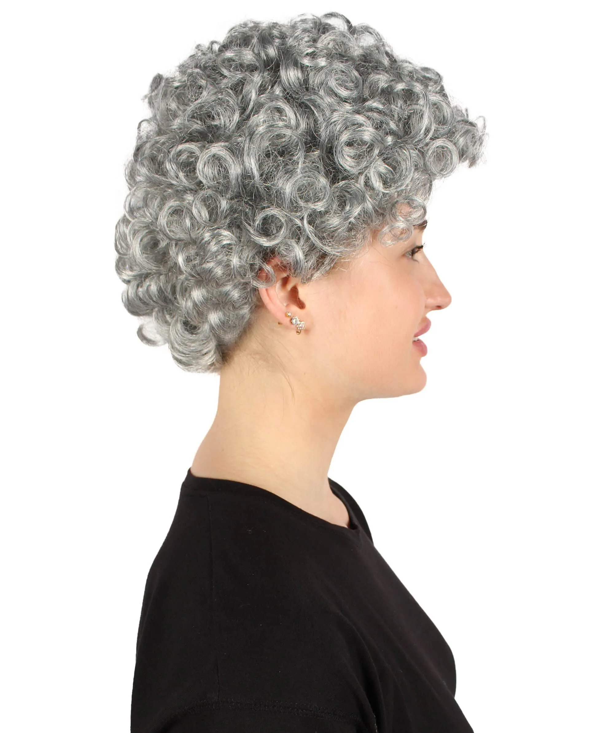 HPO Adult Women’s Dark Grey Older Lady Curly Afro Wig | Perfect for your Halloween & Cosplay Party!