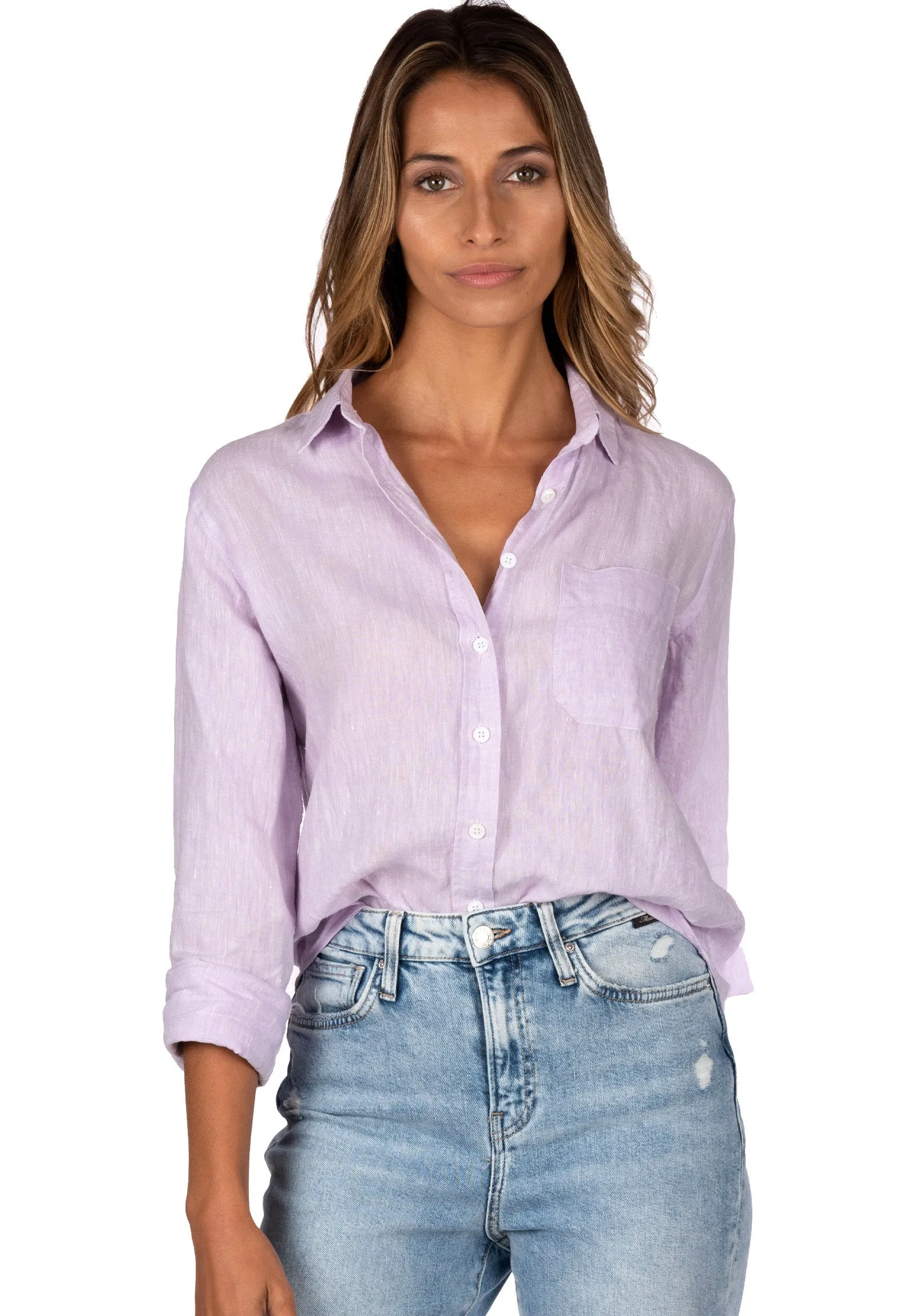 Iris Lilac Classic Fit Linen Shirt