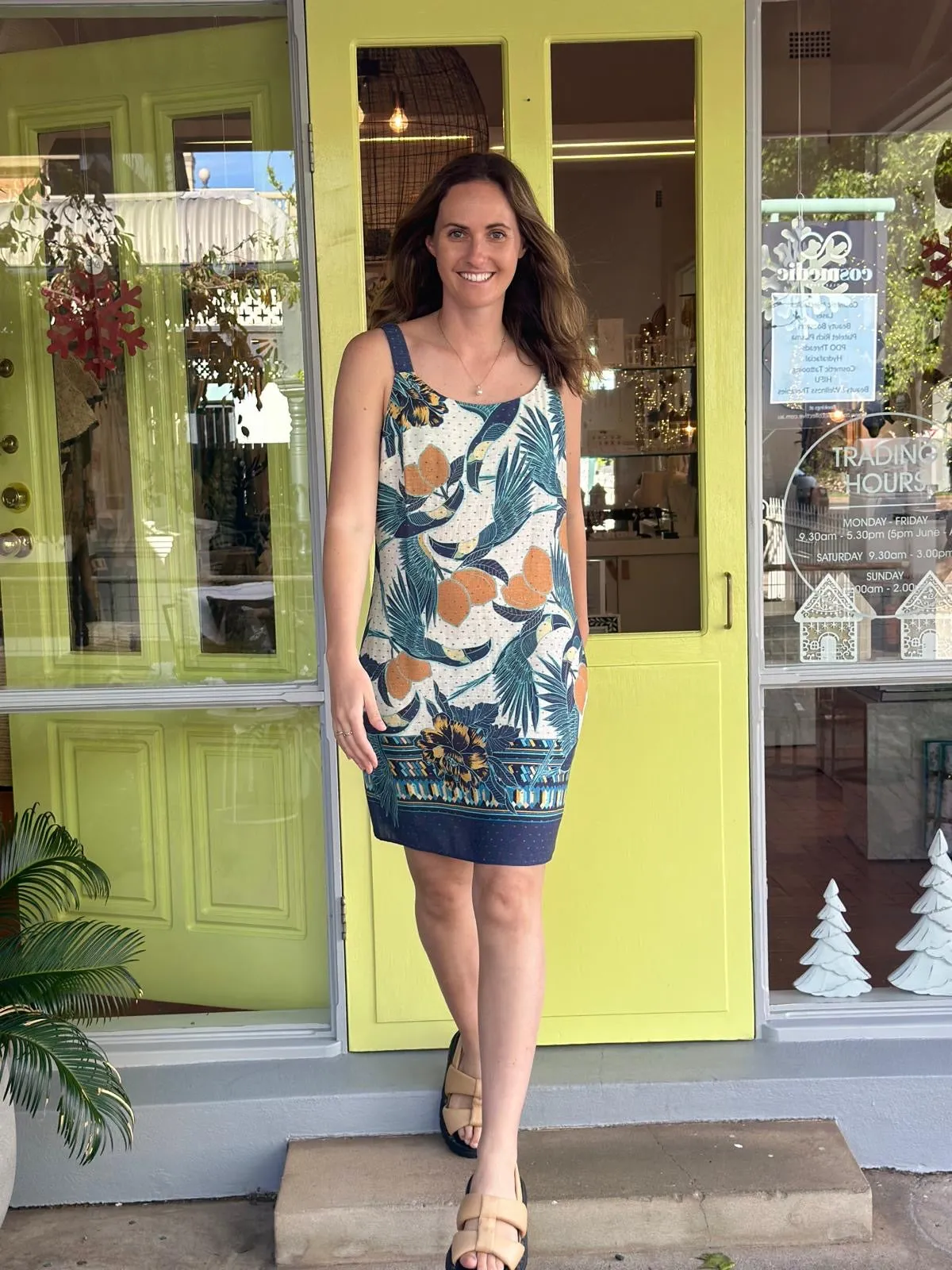 Landa Linen Elastic Strap Shift Dress