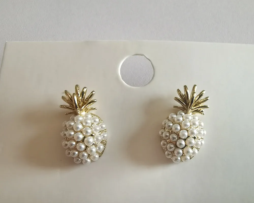 LOBAMPA Pearl Women Classic Stud Earrings Pineapple Pearl Earrings Female Fashion Earrings Female Jewelry