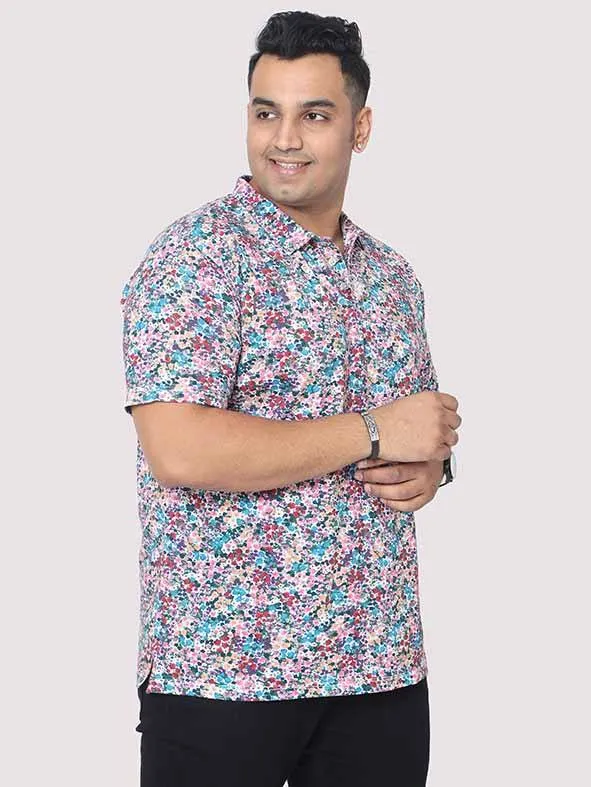 Men Plus Size Rouge Floral Digital Printed Polo Collar T-shirt