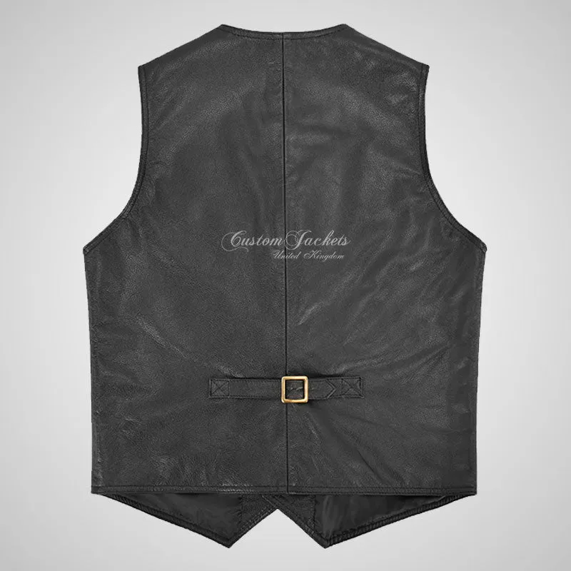 MEX Bikers Leather Vest Black Leather Gilet Waistcoat