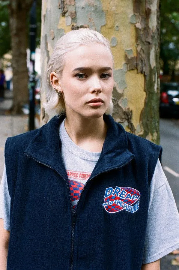 Navy Blue Fleece Gilet With Dream Into The Future Embroidery