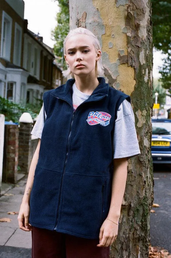 Navy Blue Fleece Gilet With Dream Into The Future Embroidery