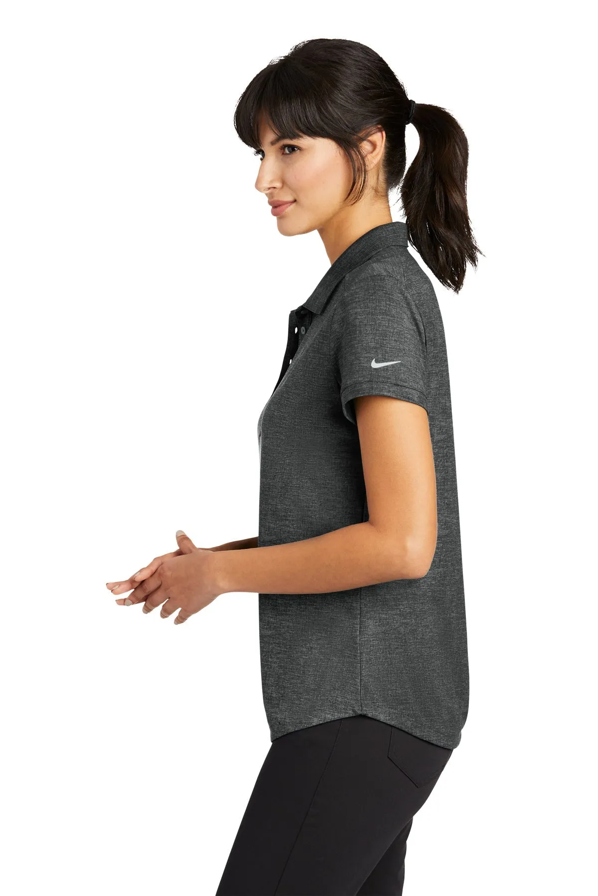 Nike Ladies Dri-FIT Crosshatch Customized Polos, Anthracite/ Black