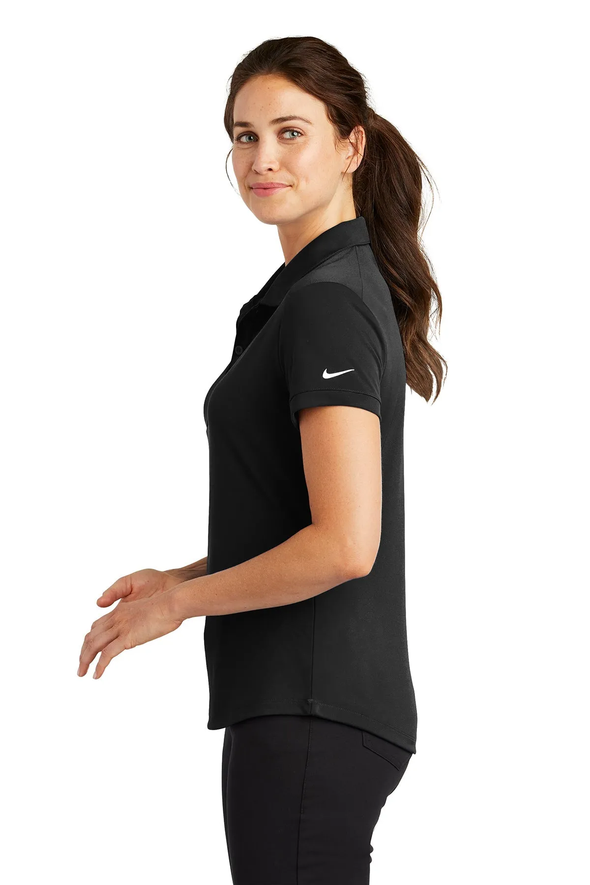 Nike Ladies Dri-FIT Players Modern Fit Custom Polos, Black