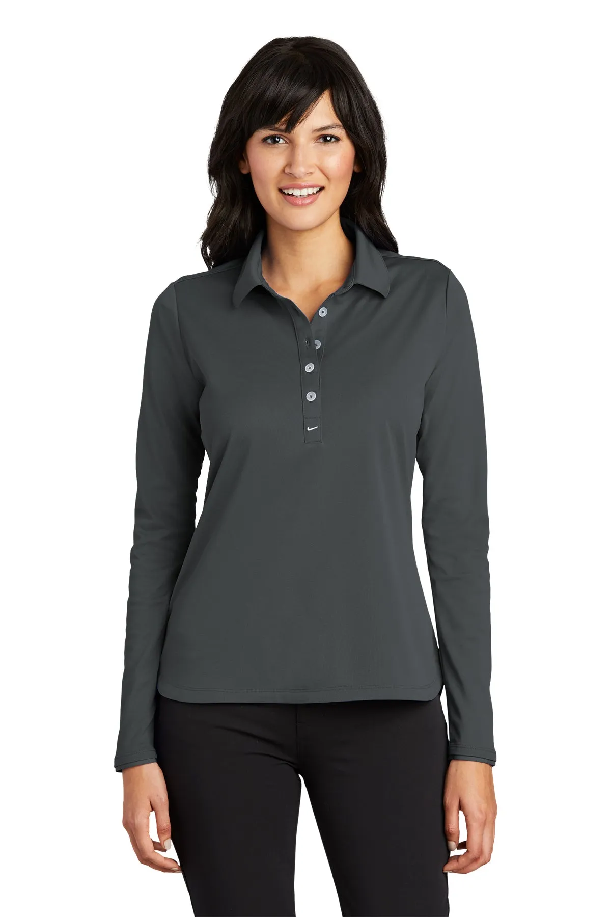 Nike Ladies Long Sleeve Dri-FIT Stretch Custom Polos, Anthracite