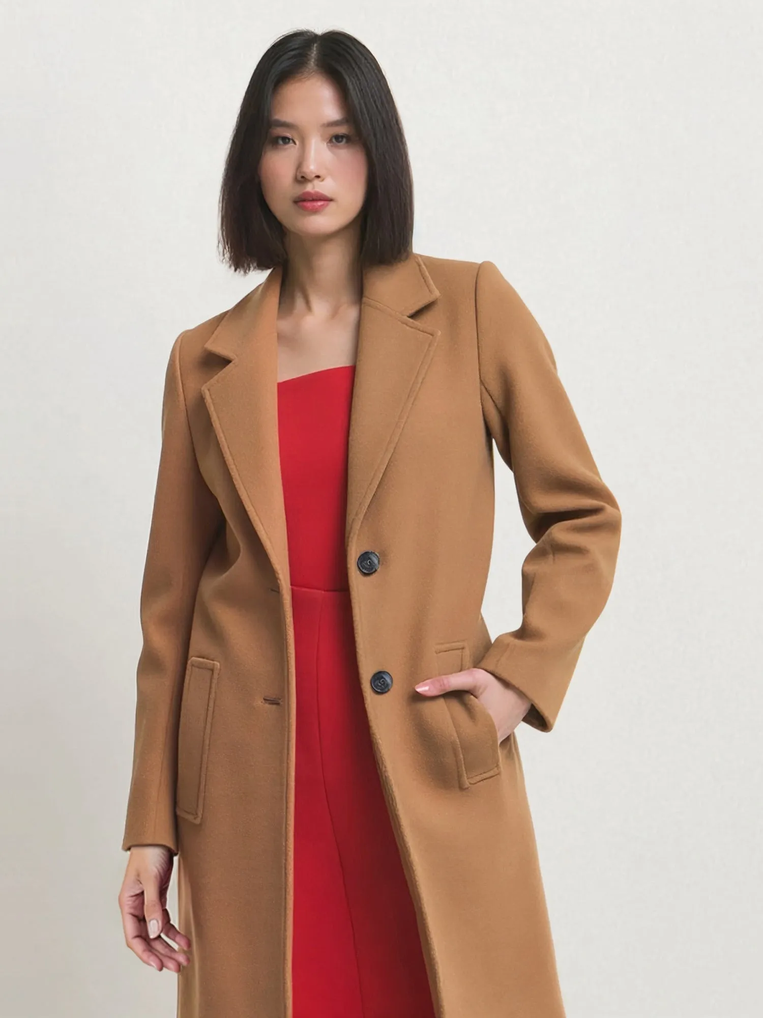 Notched Lapel Button Front Long Coat