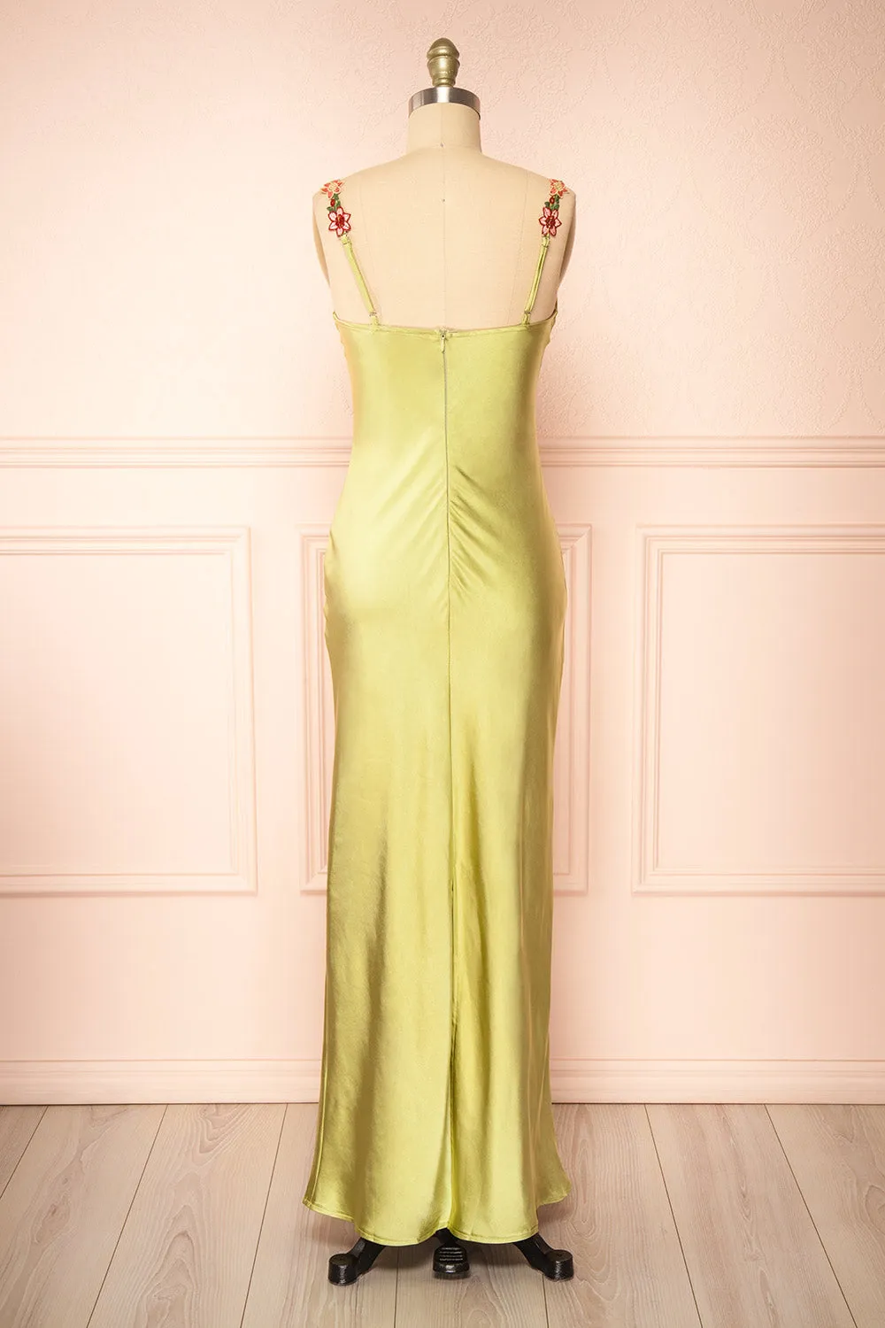 Ramona Green | Slip Dress w/ Floral Embroidery