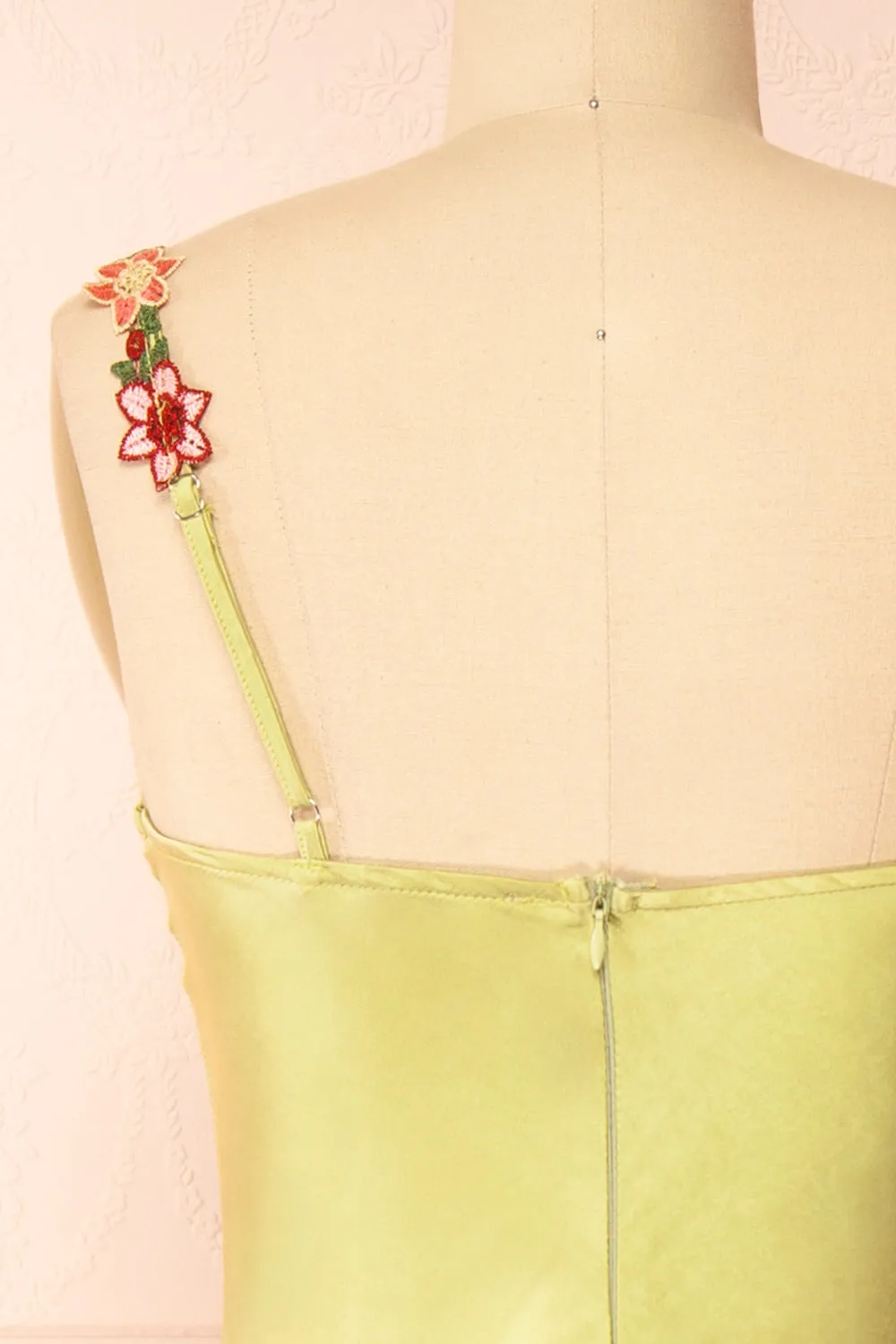 Ramona Green | Slip Dress w/ Floral Embroidery
