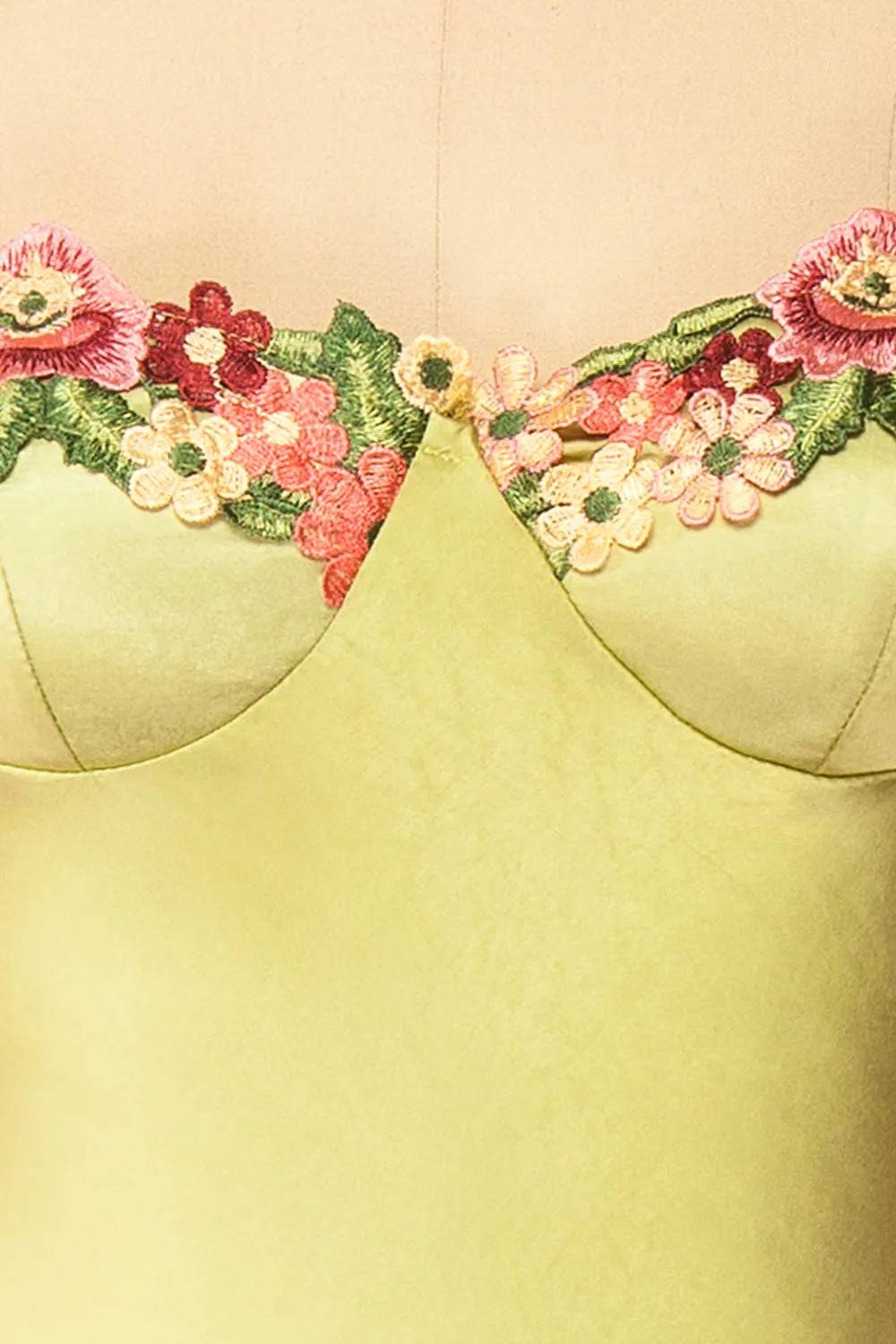 Ramona Green | Slip Dress w/ Floral Embroidery