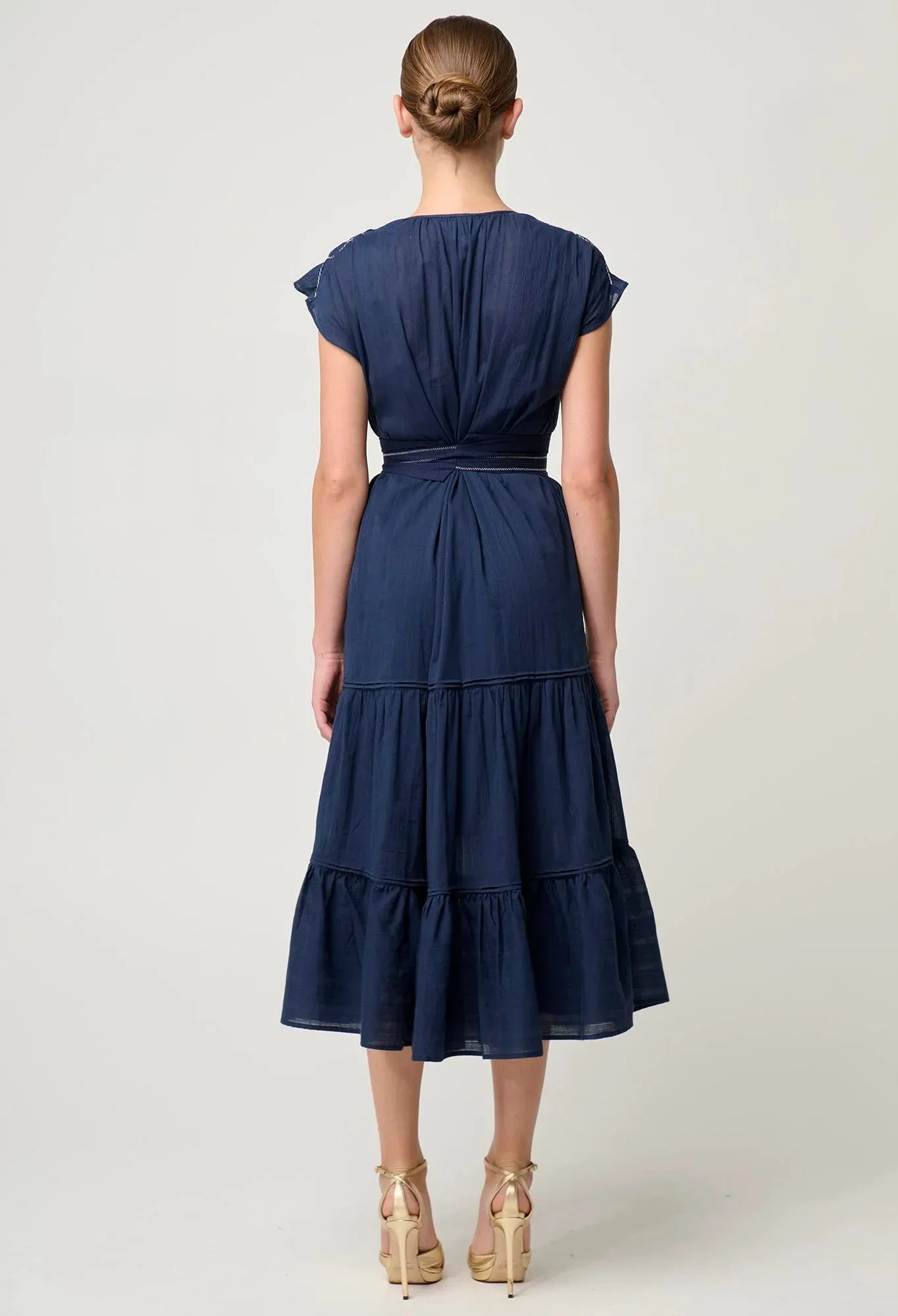 ST LUCIA COTTON SELF STRIPE SMOCKED DRESS | Ink