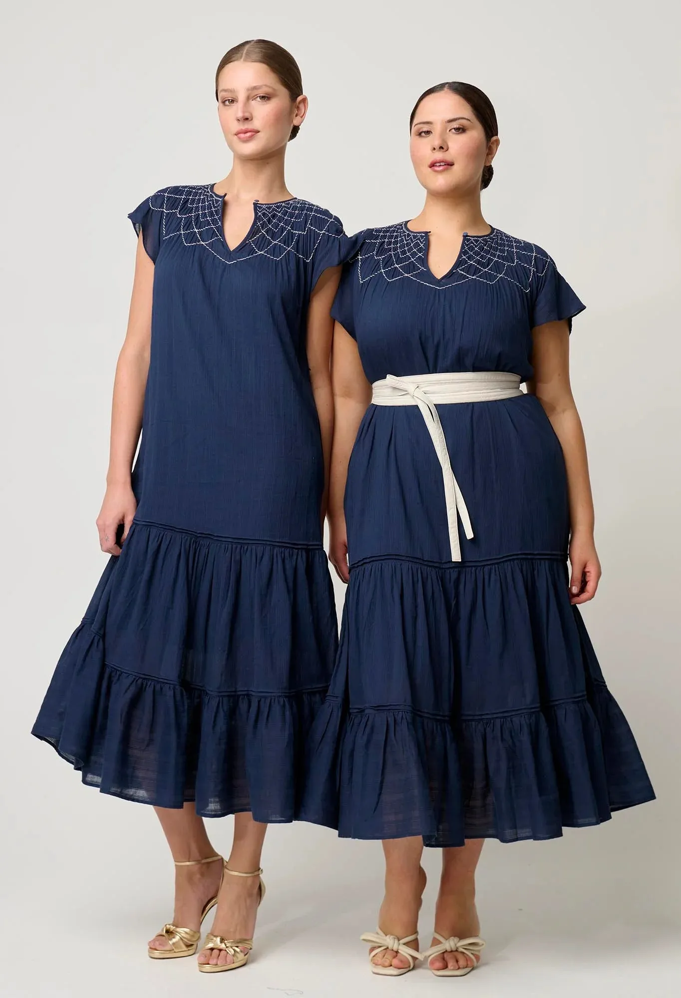 ST LUCIA COTTON SELF STRIPE SMOCKED DRESS | Ink