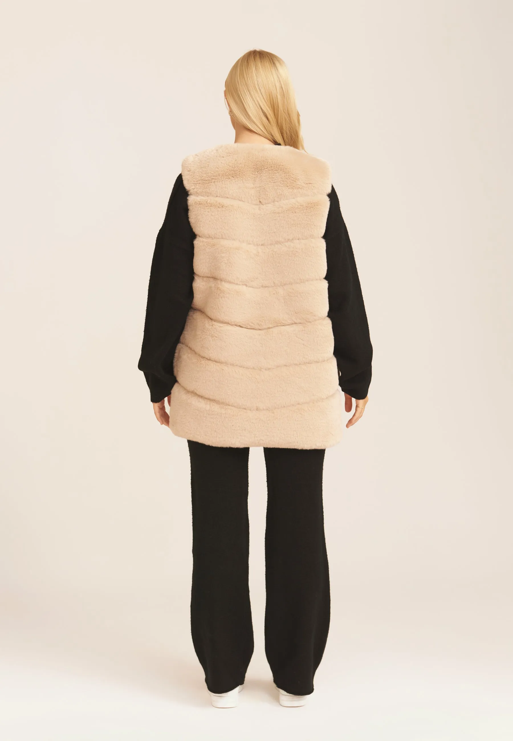 Stone Diagonal Cut Sleeveless Faux Fur Gilet