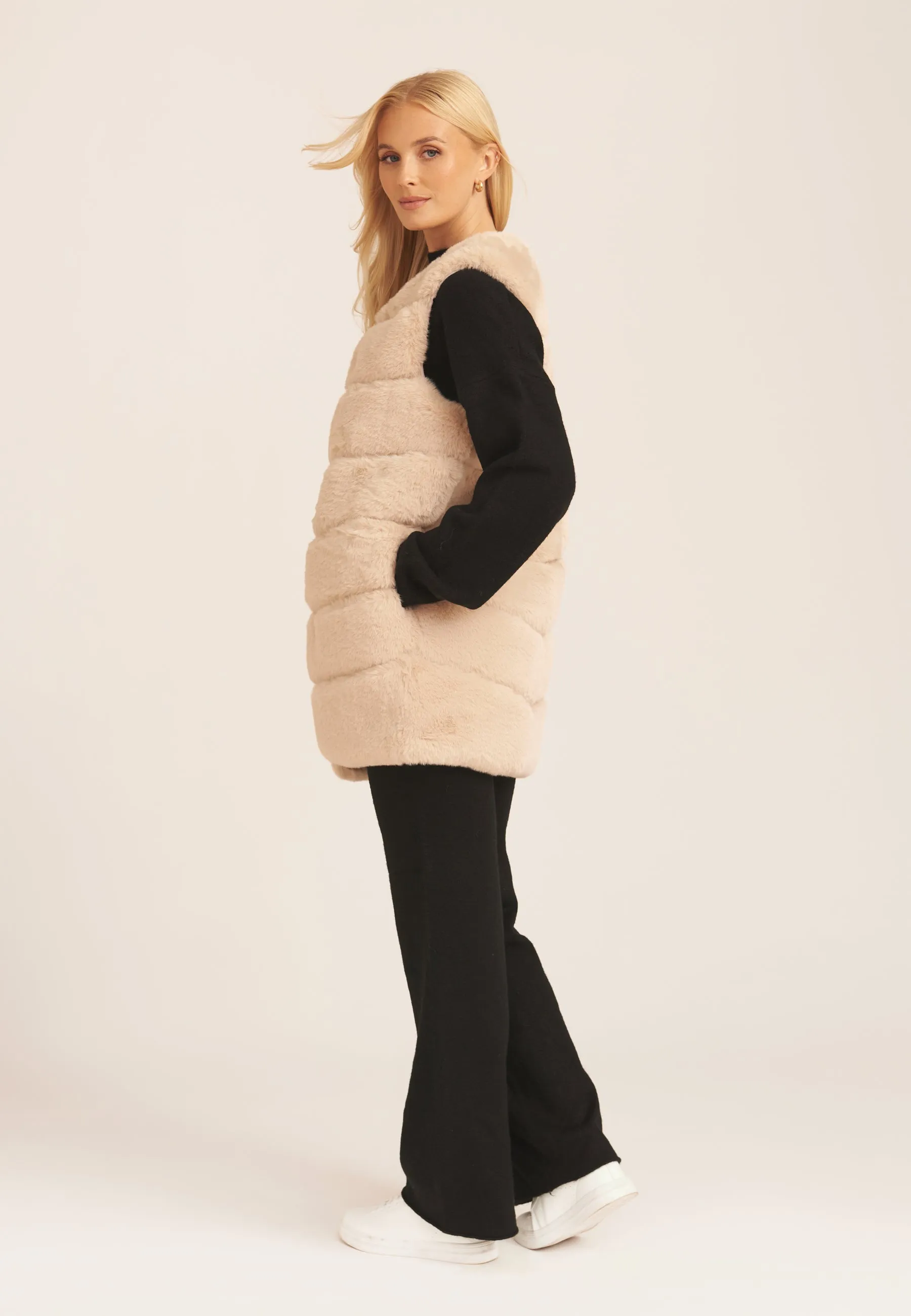 Stone Diagonal Cut Sleeveless Faux Fur Gilet