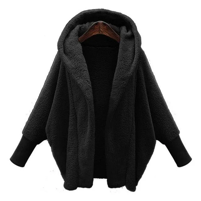 Women Coat Winter Warm Faux Fur Oversized Coats Hooded Top Solid Plush Loose Coat Jackets Outerwear