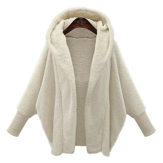 Women Coat Winter Warm Faux Fur Oversized Coats Hooded Top Solid Plush Loose Coat Jackets Outerwear