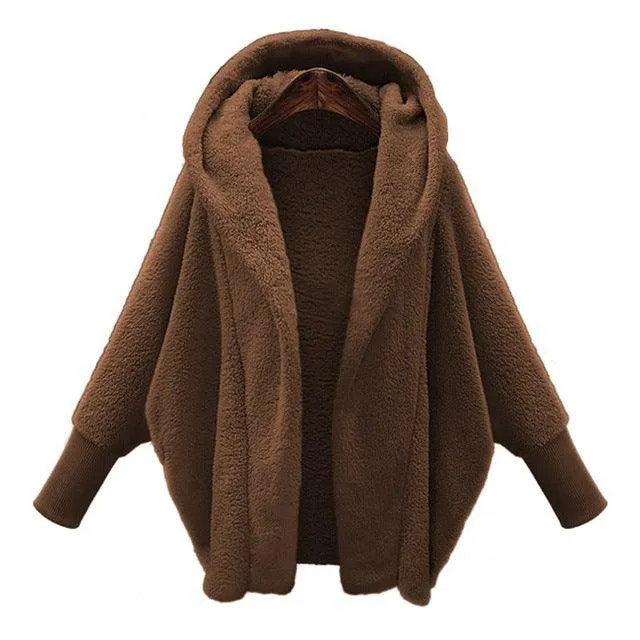 Women Coat Winter Warm Faux Fur Oversized Coats Hooded Top Solid Plush Loose Coat Jackets Outerwear