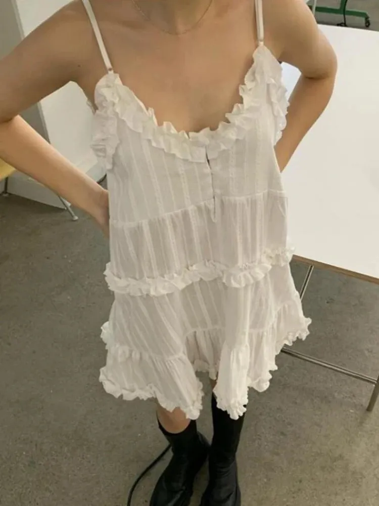 Women Thin Lace Up Solid Mini Dress Vintage Slip Edge of Fungus Lace Suspender Dresses for Women Sweet Cute Vestidos