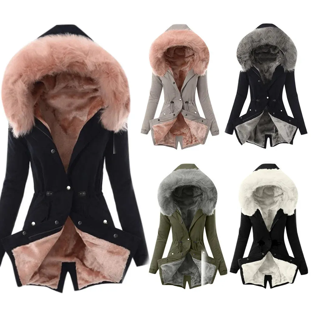 Women's Winter Hooded Fur-Lined Long Coat