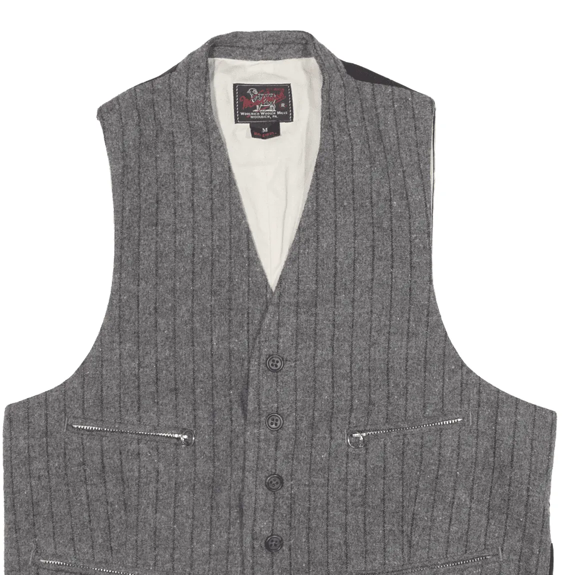 WOOLRICH Waistcoat Knit Gilet Grey Pinstripe Mens M