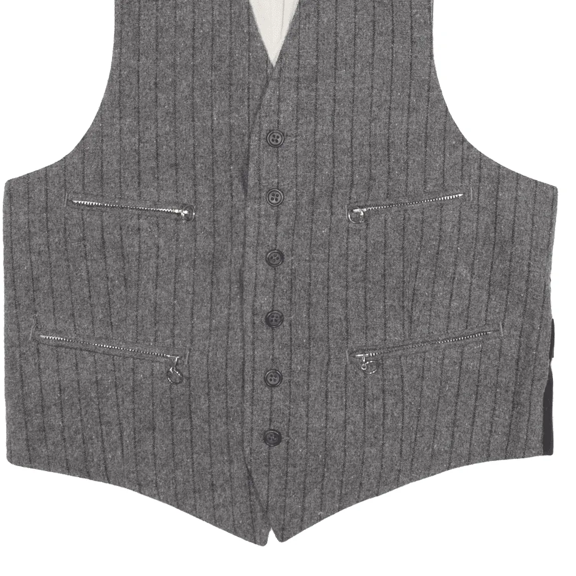 WOOLRICH Waistcoat Knit Gilet Grey Pinstripe Mens M
